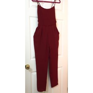 The Hanger burgundy jumpsuit open back